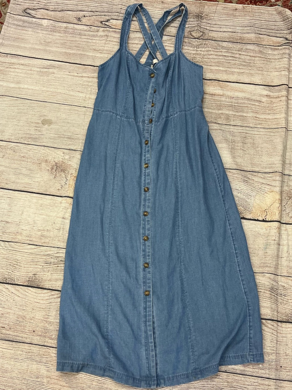 LOFT Light Blue Denim Maxi Dress with Button Front